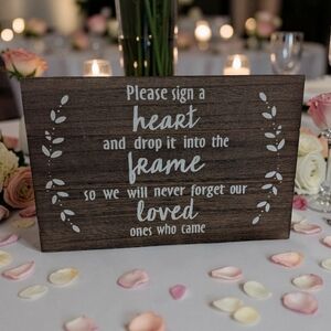 Rustic Dark Brown Wood 'Please Sign a Heart' Wedding Sign